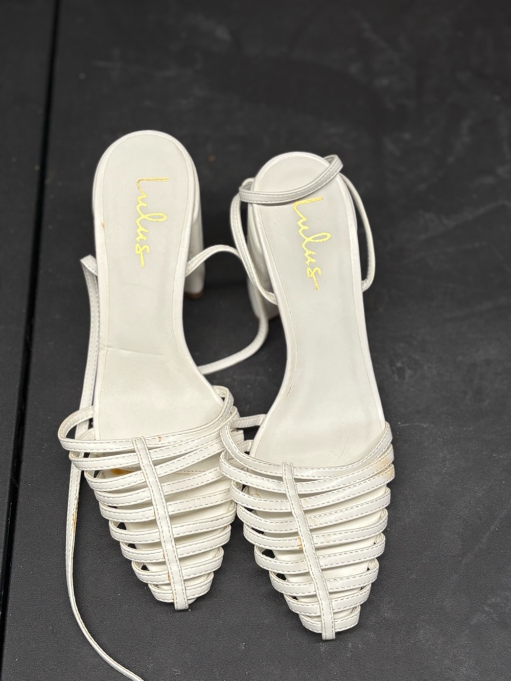Lulu's White Strappy Pointed-Toe Ankle-Tie Heels